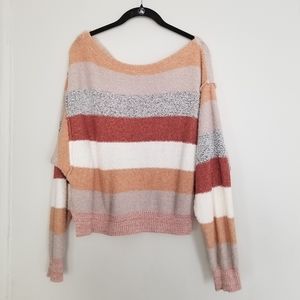 Free People Cozy Striped Off Shoulder Sweater
